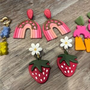 Colorful, Quirky Polymer Clay Earring Set (4 pr)